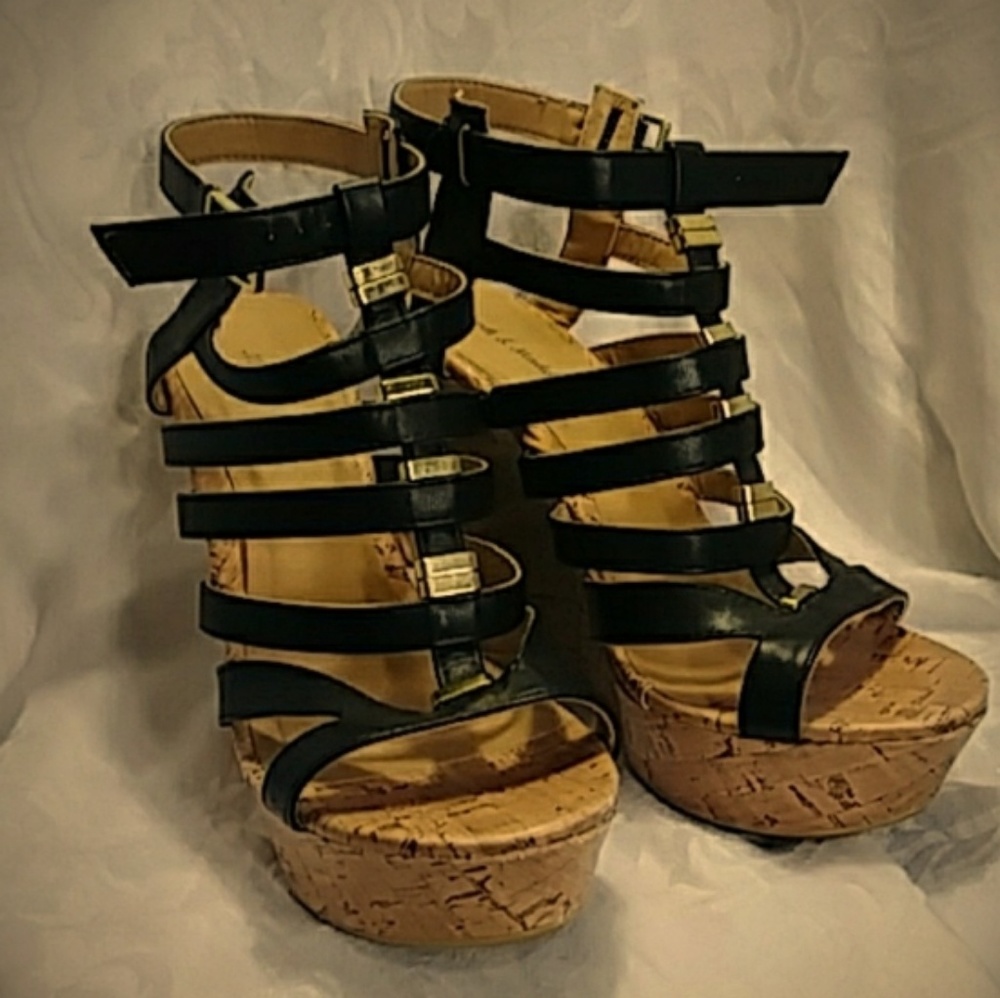 Preloved gladiator cork wedge high heels 6.5